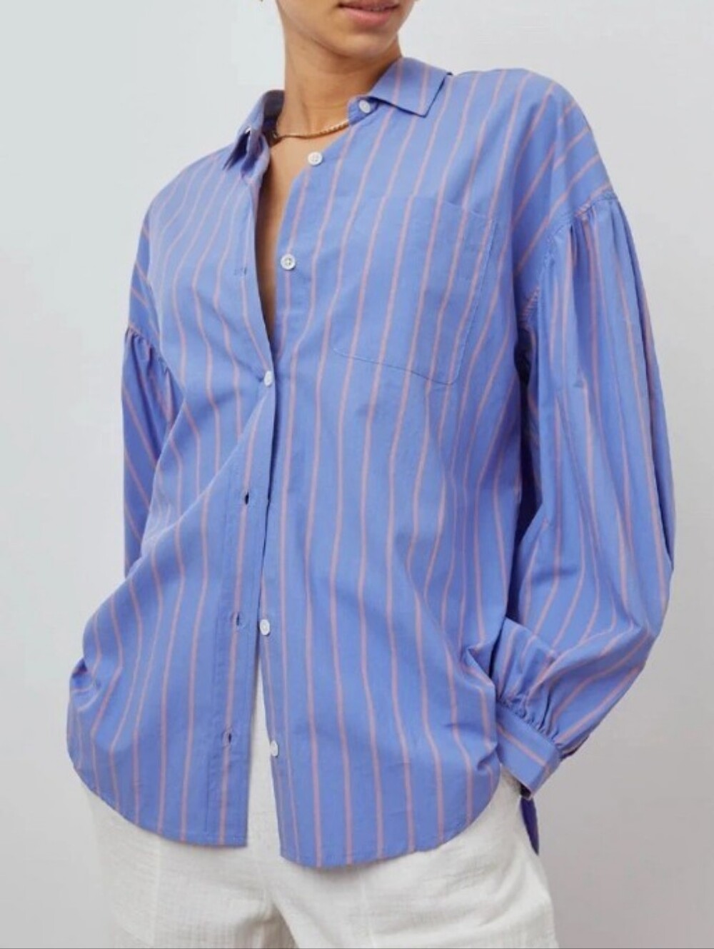 Rails Blue Shirt with Pink Stripes
